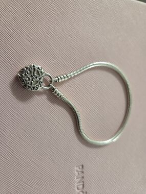 Sterling Silver Heart Charm Snake Chain Bracelet - Silver